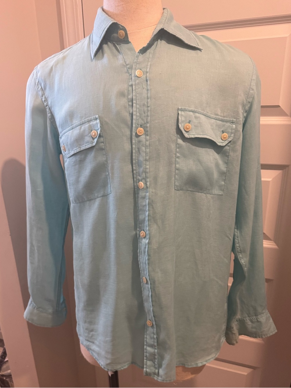 Joseph Abboud Turquoise Linen Casual Button-Down Shirt Size Medium